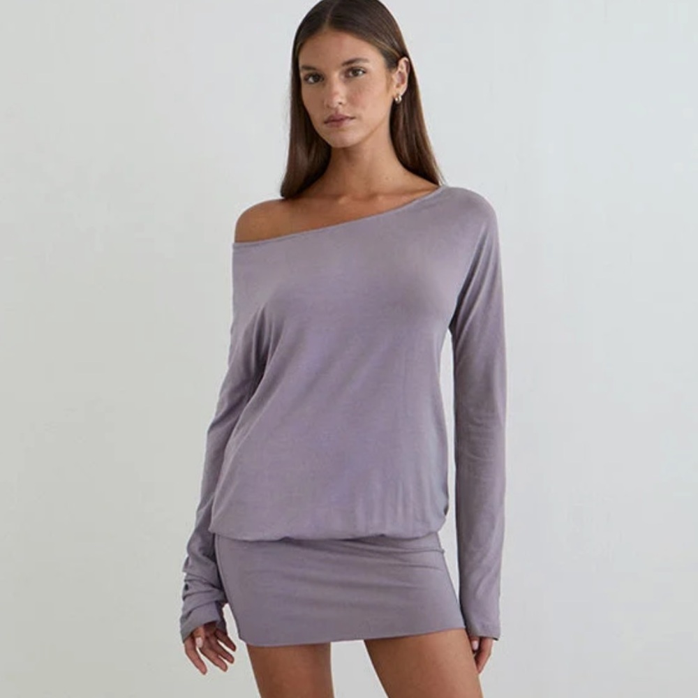 Motel rocks Raluca Long Sleeve Mini Dress In Grey Lavender